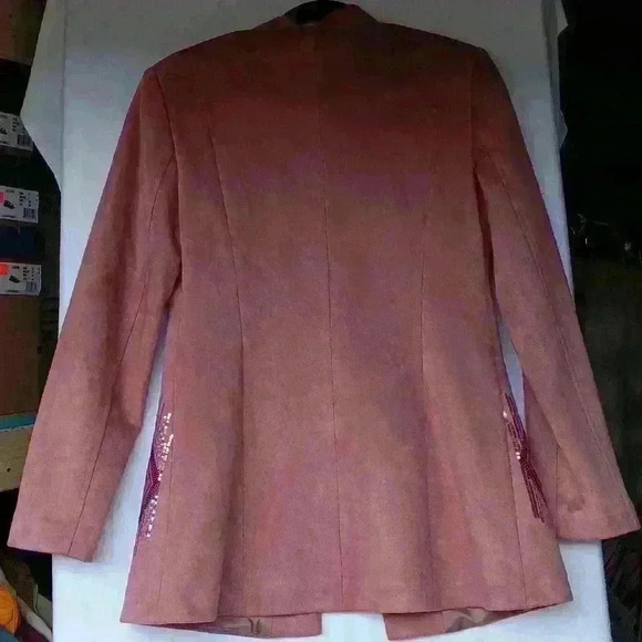 Women's M/L mauve velvet suede sequined unstructured blazer SDF line 42 glitter - Picture 5 of 8